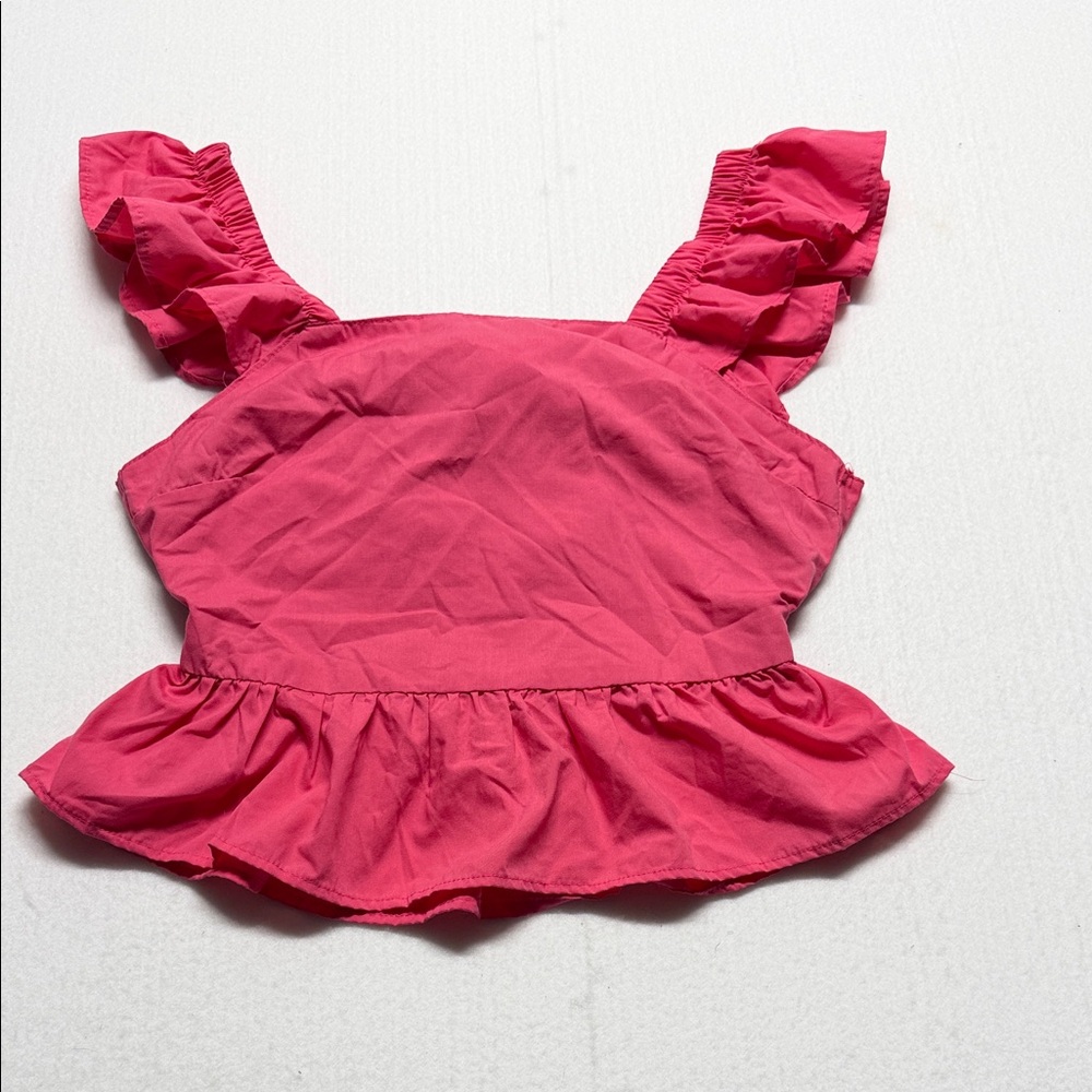 Who’s that girl Ruffled Strap Pink Peplum Crop Top M